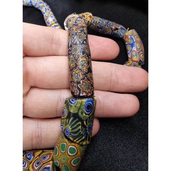 Antique African Millefiori Trade Bead Necklace With Intricate Multicolor Pattern - Picture 5 of 6
